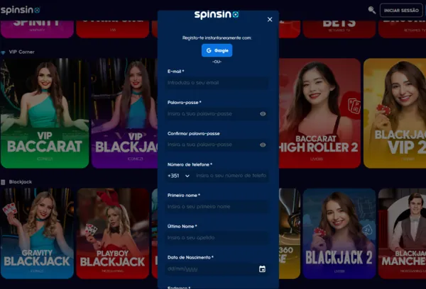 spinsino signup page